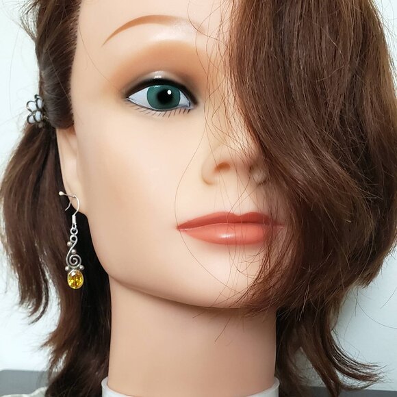 Vintage 925 Silver Ear Rings With Citrine. - Picture 3 of 5